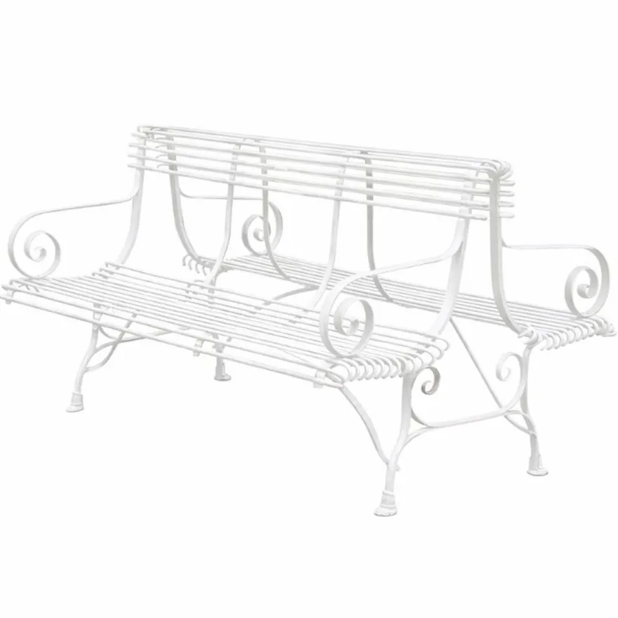 Casa Padrino Jugendstil Schmiedeeisen Gartenbank Weiß 150 cm - Doppelseitige Sitzbank