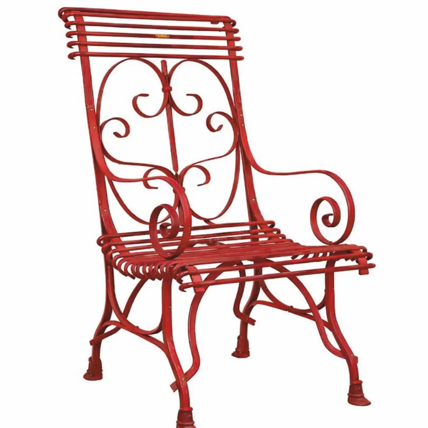 Casa Padrino Jugendstil Schmiedeeisen Gartenstuhl Rot H. 114 cm - Nostalgische Garten Möbel