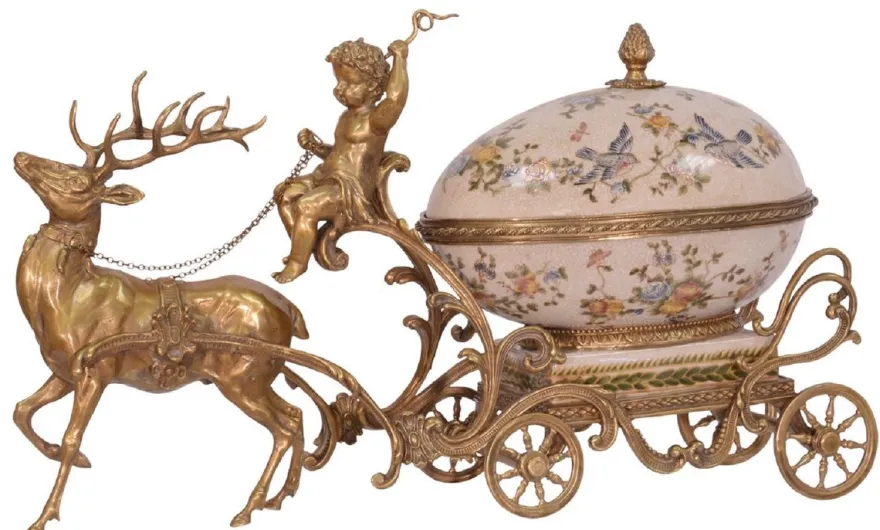 Casa Padrino Jugendstil Schmuckschatulle Kutsche Messingfarben / Mehrfarbig 49,9 x 17,6 x H. 28,5 cm - Prunkvolle Schmuckschatulle
