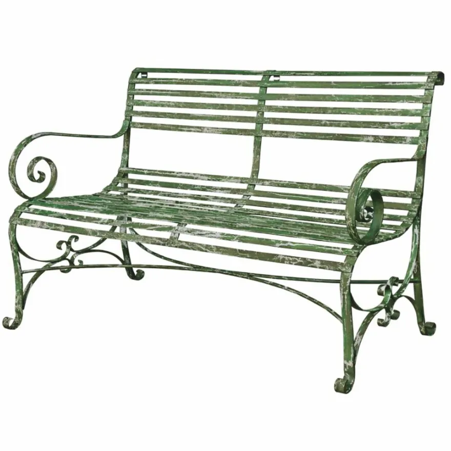 Casa Padrino Jugendstil Schmiedeeisen Gartenbank Antik Grün 120 cm - Garten Möbel