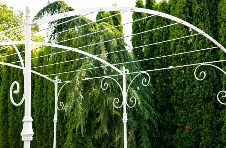 Casa Padrino Jugendstil Schmiedeeisen Pergola Weiß 300 cm - Schmiedeeisen Garten & Terrassen Möbel
