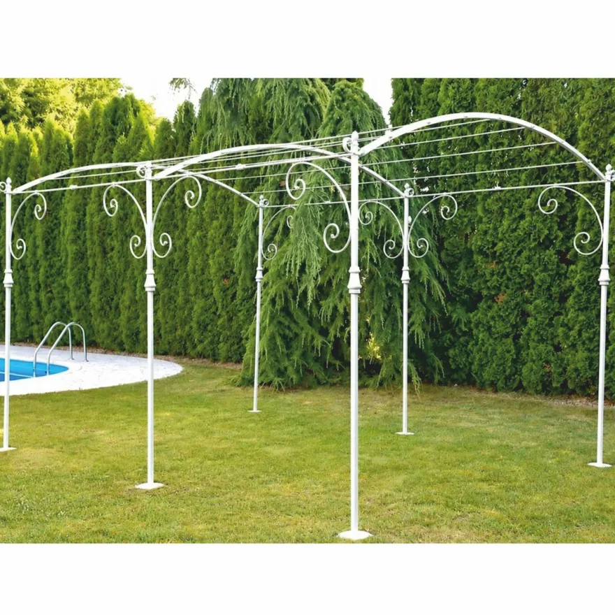Casa Padrino Jugendstil Schmiedeeisen Pergola Weiß 300 cm - Schmiedeeisen Garten & Terrassen Möbel
