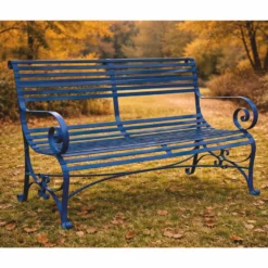 Casa Padrino Jugendstil Schmiedeeisen Gartenbank Blau 120 cm - Garten Möbel