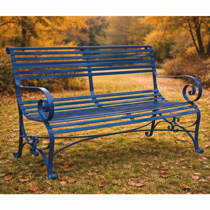 Casa Padrino Jugendstil Schmiedeeisen Gartenbank Blau 120 cm - Garten Möbel