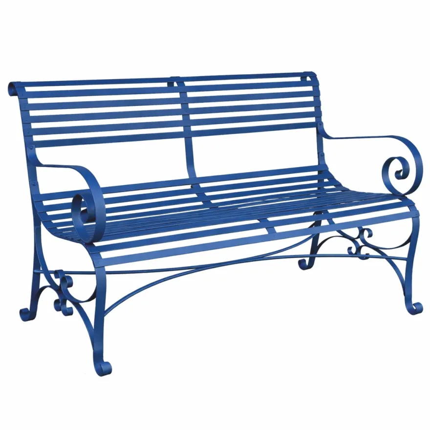 Casa Padrino Jugendstil Schmiedeeisen Gartenbank Blau 120 cm - Garten Möbel