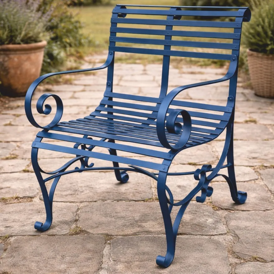 Casa Padrino Jugendstil Schmiedeeisen Garten Stuhl mit Armlehnen Blau - Garten Möbel