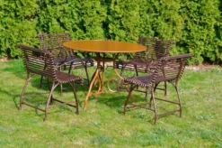 Casa Padrino Jugendstil Schmiedeeisen Garten Möbel Set Braun / Dunkelbraun - 1 Runder Garten Tisch & 4 Garten Stühle mit Armlehnen - Nostalgische Garten Möbel - Barock & Jugendstil Garten Möbel