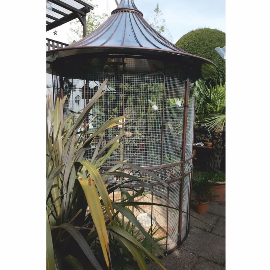 Casa Padrino Jugendstil Schmiedeeisen Garten Vogelhaus Rost / Silber Ø 200 x H. 300 cm