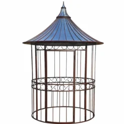 Casa Padrino Jugendstil Schmiedeeisen Garten Vogelhaus Rost / Silber Ø 200 x H. 300 cm