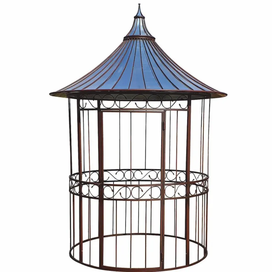 Casa Padrino Jugendstil Schmiedeeisen Garten Vogelhaus Rost / Silber Ø 200 x H. 300 cm