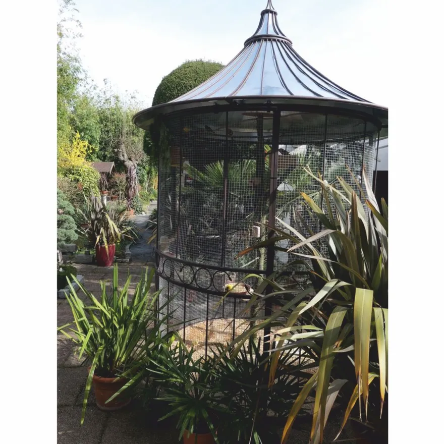 Casa Padrino Jugendstil Schmiedeeisen Garten Vogelhaus Rost / Silber Ø 200 x H. 300 cm