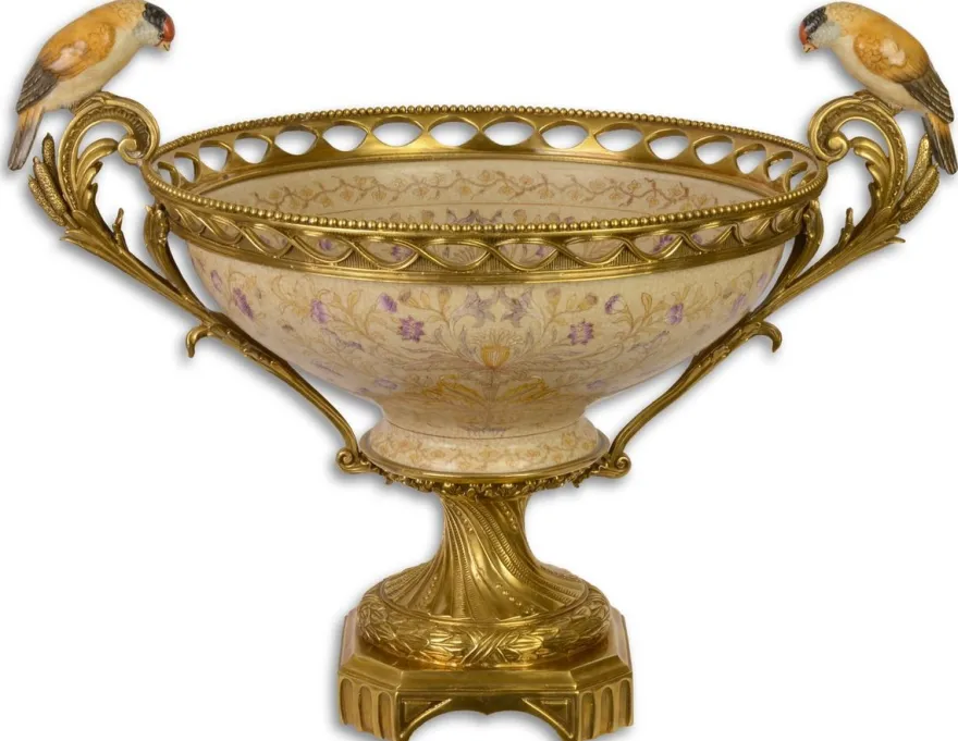 Casa Padrino Jugendstil Schüssel mit Sockel und 2 Griffen Mehrfarbig / Gold 59,6 x 42,8 x H. 45,3 cm - Hotel & Restaurant Accessoires