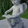 Casa Padrino Jugendstil Skulptur Engel mit Buch Grau 18 x H. 40 cm - Garten Deko Figur