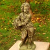 Casa Padrino Jugendstil Skulptur Junge mit Korb 34 x H 77 cm Antik Moos-Grau - Barock Gartendeko
