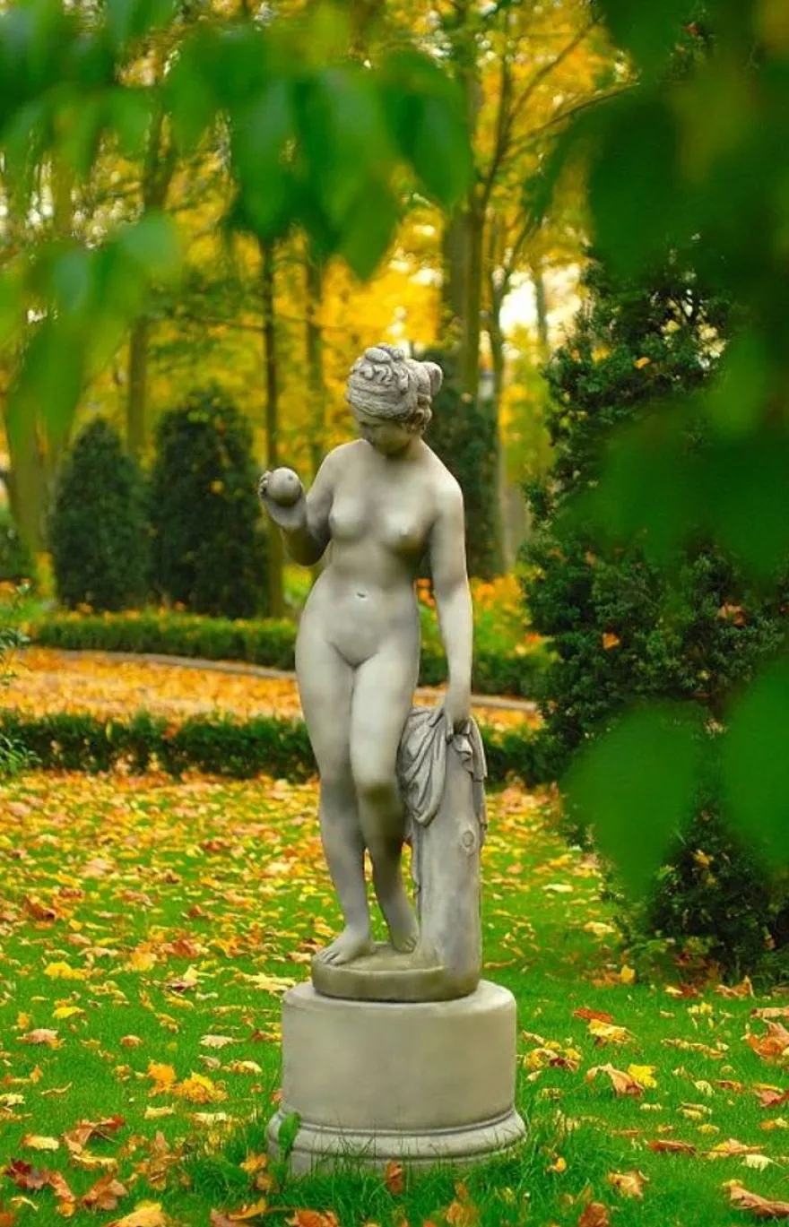 Casa Padrino Jugendstil Skulptur Venus mit Apfel Antik Stil Grau 38 x H 118 cm Antikstil - Barock Gartendeko - Schwer und Massiv