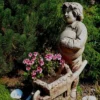 Casa Padrino Jugendstil Skulptur Junge mit Schubkarre Grau 54 x 35 x H. 88 cm - Garten Deko Figur - Garten & Terrassen Deko Accessoires