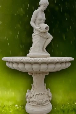 Casa Padrino Jugendstil Springbrunnen Grau Ø 114 x H. 180 cm - Prunkvoller Gartenbrunnen - Gartendeko Brunnen - Barock & Jugendstil Garten Deko Accessoires