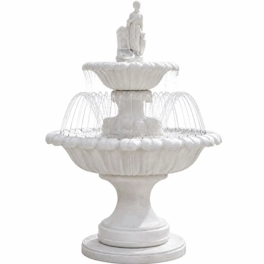 Casa Padrino Jugendstil Springbrunnen mit Wasserdüsenring Weiß H. 240 cm - Runder Gartenbrunnen - Edel & Prunkvoll