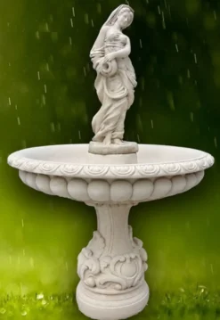 Casa Padrino Jugendstil Springbrunnen Grau / Weiß Ø 114 x H. 168 cm - Prunkvoller Gartenbrunnen - Gartendeko Brunnen - Barock & Jugendstil Garten Deko Accessoires