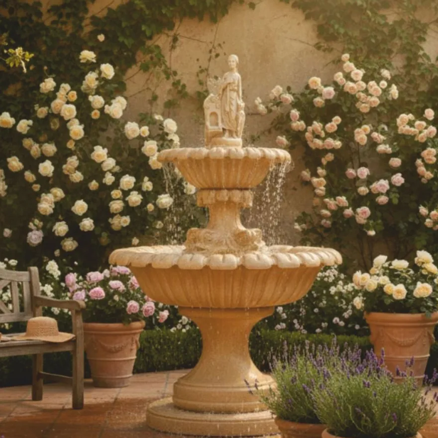 Casa Padrino Jugendstil Springbrunnen Beige H. 240 cm - Garten Deko Accessoires
