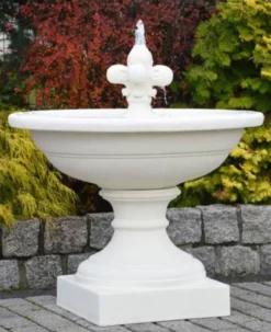 Casa Padrino Jugendstil Springbrunnen Lilie Weiß Ø 102 x H. 110 cm - Prunkvoller Gartenbrunnen - Gartendeko Brunnen - Barock & Jugendstil Garten Deko Accessoires