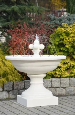 Casa Padrino Jugendstil Springbrunnen Lilie Weiß Ø 102 x H. 110 cm - Prunkvoller Gartenbrunnen - Gartendeko Brunnen - Barock & Jugendstil Garten Deko Accessoires