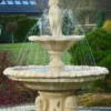 Casa Padrino Jugendstil Springbrunnen Frau mit Vase Sandfarben Ø 155 x H. 215 cm - Prunkvoller Gartenbrunnen - Gartendeko Brunnen - Barock & Jugendstil Garten Deko Accessoires