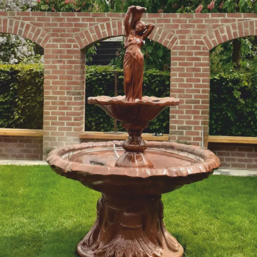 Casa Padrino Jugendstil Springbrunnen Frau mit Vase Braun Ø 155 x H. 215 cm