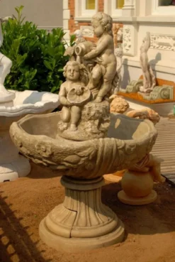 Casa Padrino Jugendstil Springbrunnen Grau Ø 92 x H. 175 cm - Prunkvoller Gartenbrunnen - Gartendeko Brunnen - Barock & Jugendstil Garten Deko Accessoires