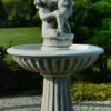 Casa Padrino Jugendstil Springbrunnen Kinder mit Fisch Grau Ø 92 x H. 161 cm - Prunkvoller Gartenbrunnen - Gartendeko Brunnen - Barock & Jugendstil Garten Deko Accessoires