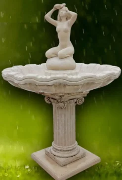 Casa Padrino Jugendstil Springbrunnen Grau Ø 125 x H. 179 cm - Prunkvoller Gartenbrunnen - Gartendeko Brunnen - Barock & Jugendstil Garten Deko Accessoires