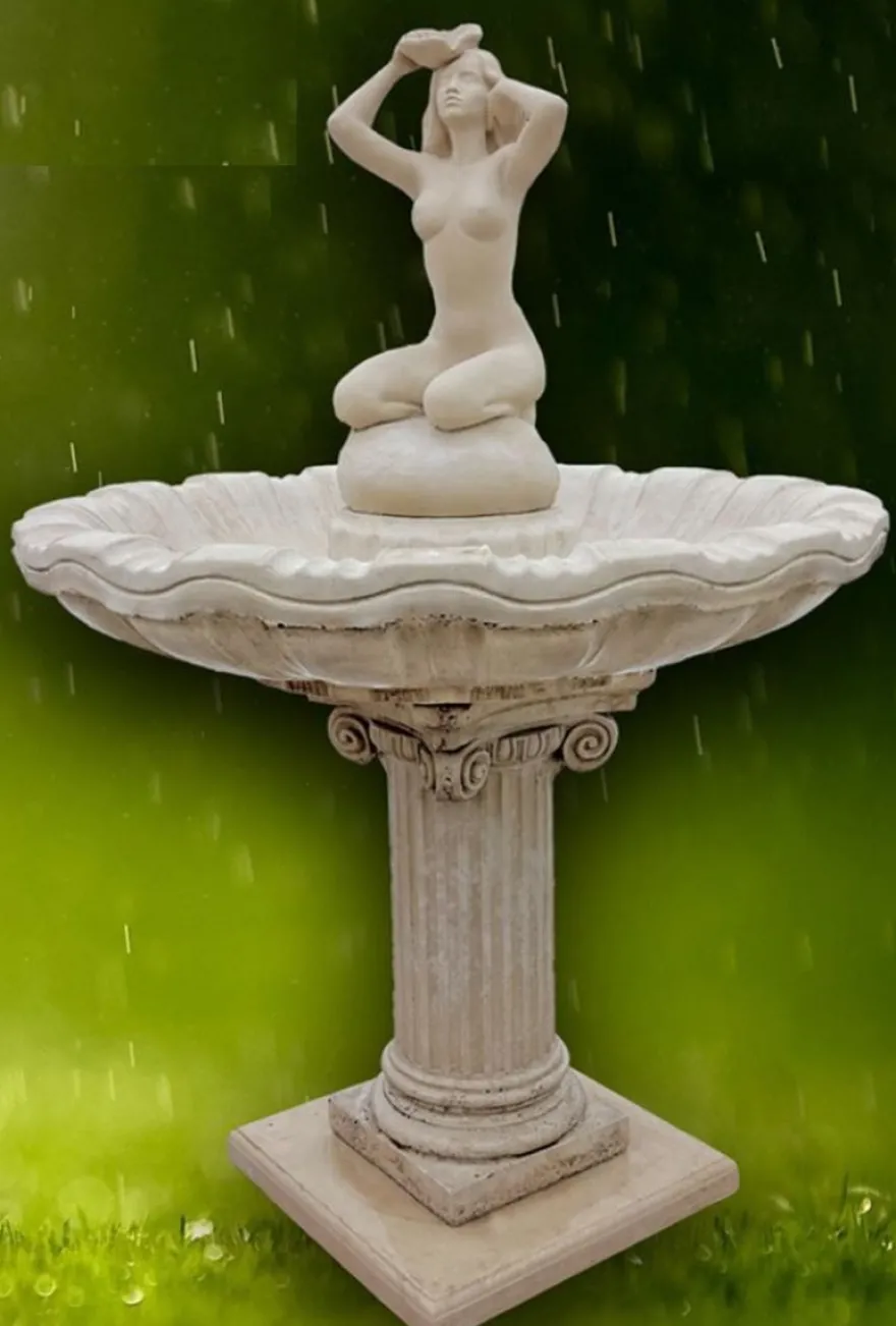 Casa Padrino Jugendstil Springbrunnen Grau Ø 125 x H. 179 cm - Prunkvoller Gartenbrunnen - Gartendeko Brunnen - Barock & Jugendstil Garten Deko Accessoires