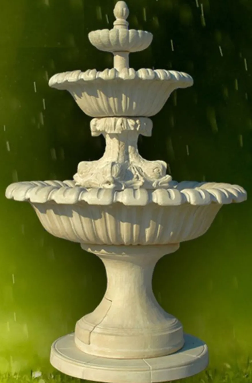 Casa Padrino Jugendstil Springbrunnen Grau Ø 153 x H. 261 cm - Prunkvoller Gartenbrunnen - Gartendeko Brunnen - Barock & Jugendstil Garten Deko Accessoires
