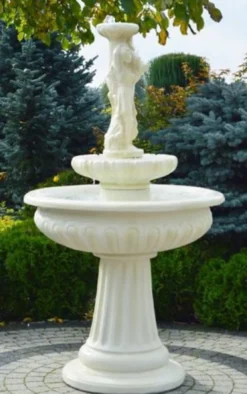 Casa Padrino Jugendstil Springbrunnen Dame Weiß Ø 94 x H. 164 cm - Prunkvoller Gartenbrunnen - Gartendeko Brunnen - Barock & Jugendstil Garten Deko Accessoires