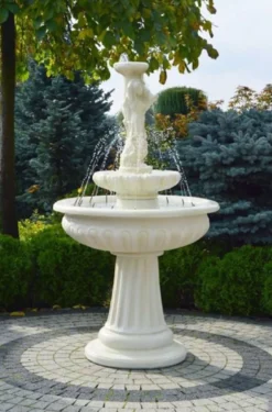 Casa Padrino Jugendstil Springbrunnen Dame Weiß Ø 94 x H. 164 cm - Prunkvoller Gartenbrunnen - Gartendeko Brunnen - Barock & Jugendstil Garten Deko Accessoires