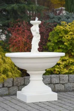 Casa Padrino Jugendstil Springbrunnen Dame Weiß Ø 102 x H. 136 cm - Prunkvoller Gartenbrunnen - Gartendeko Brunnen - Barock & Jugendstil Garten Deko Accessoires