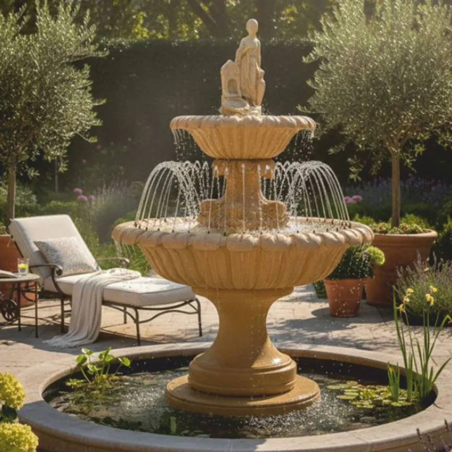 Casa Padrino Jugendstil Springbrunnen mit Wasserdüsenring Beige H. 240 cm