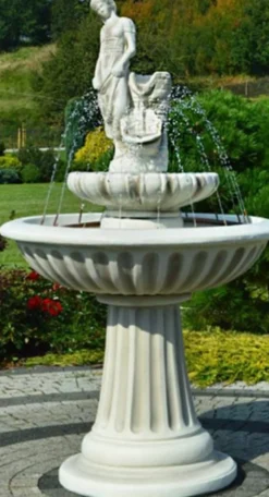 Casa Padrino Jugendstil Springbrunnen Dame Grau Ø 92 x H. 162 cm - Prunkvoller Gartenbrunnen - Gartendeko Brunnen - Barock & Jugendstil Garten Deko Accessoires