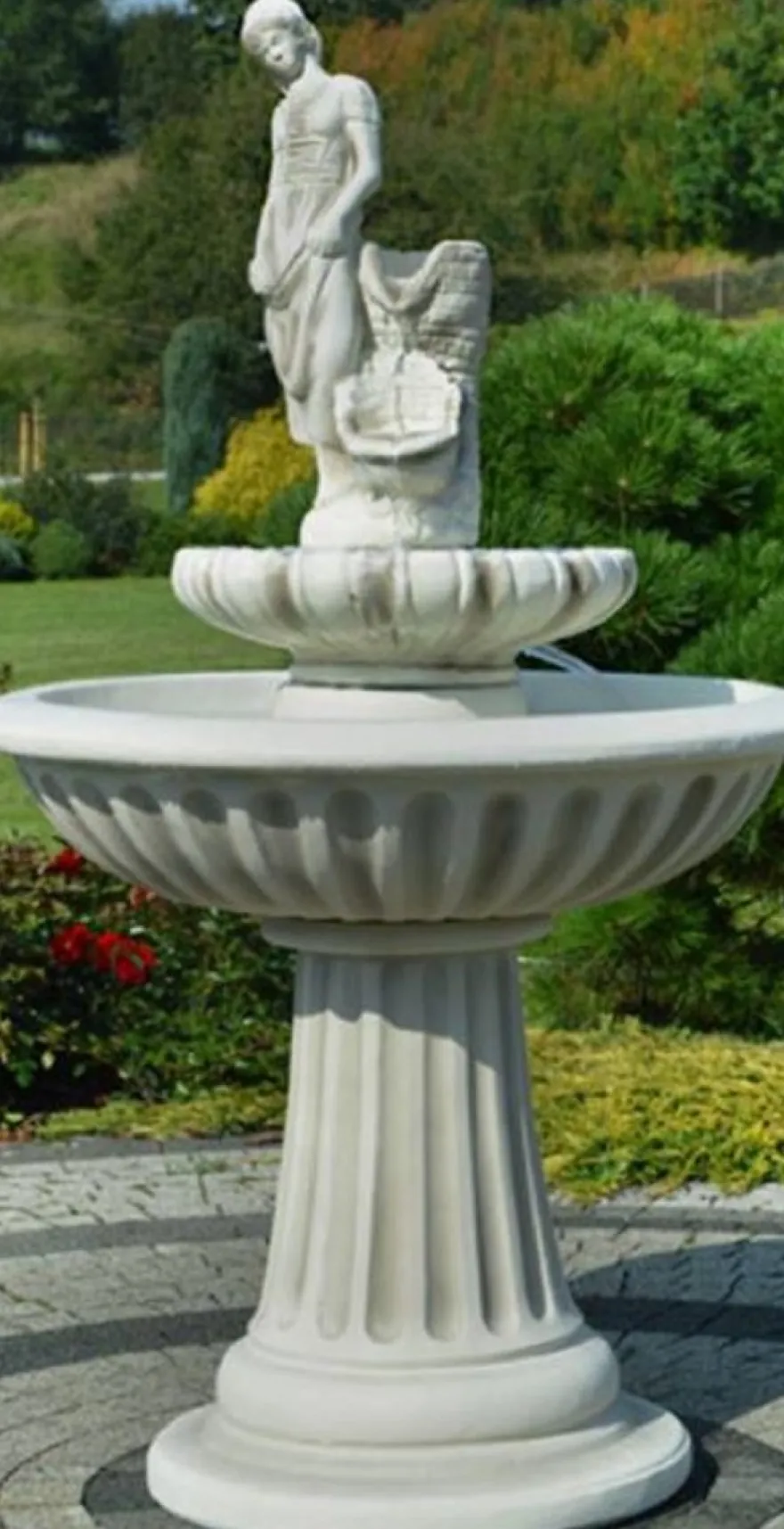 Casa Padrino Jugendstil Springbrunnen Dame Grau Ø 92 x H. 162 cm - Prunkvoller Gartenbrunnen - Gartendeko Brunnen - Barock & Jugendstil Garten Deko Accessoires