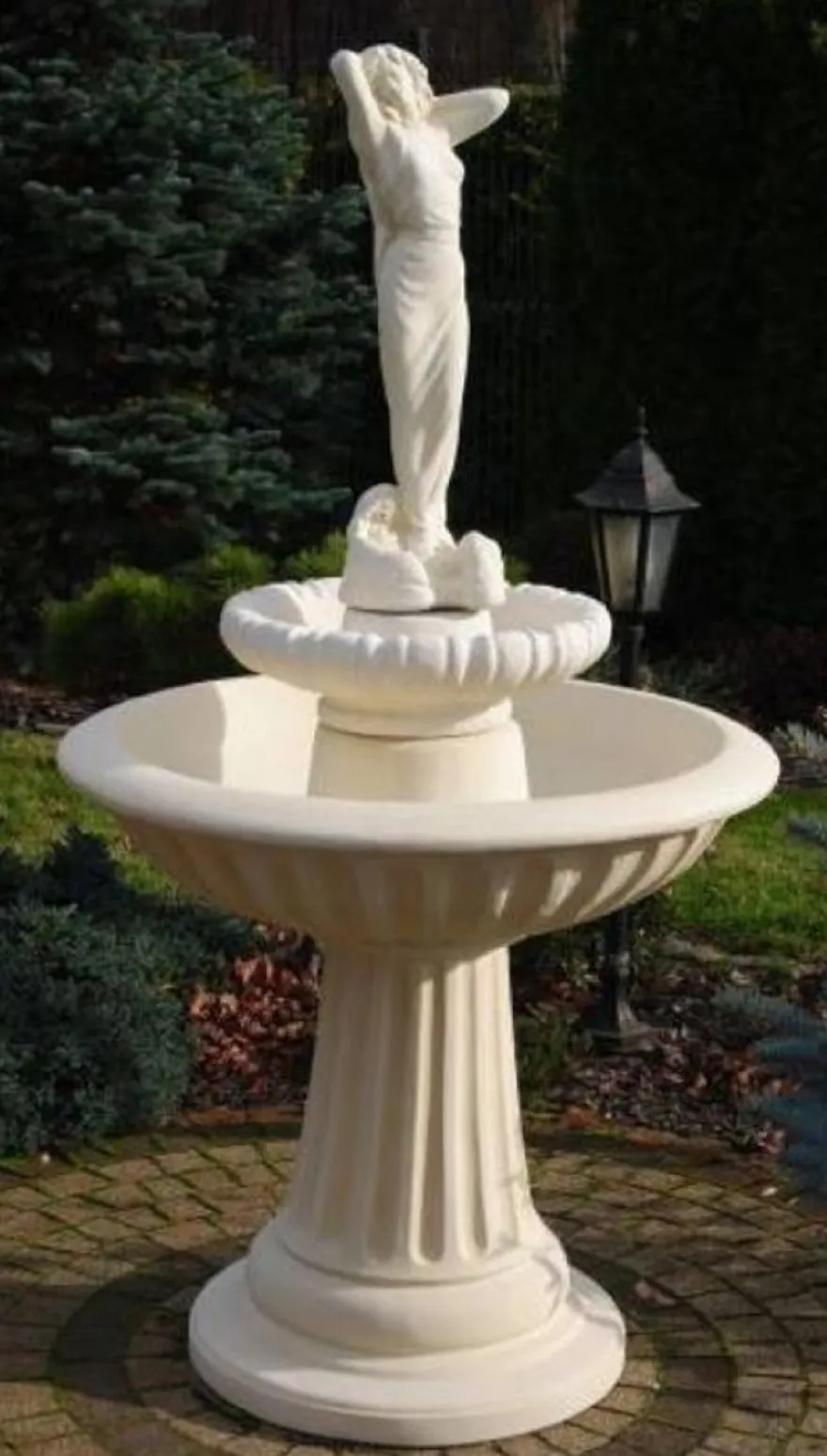 Casa Padrino Jugendstil Springbrunnen Dame Weiß Ø 92 x H. 172 cm - Prunkvoller Gartenbrunnen - Gartendeko Brunnen - Barock & Jugendstil Garten Deko Accessoires