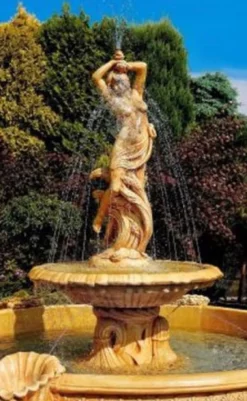 Casa Padrino Jugendstil Springbrunnen Beige Ø 145 x H. 234 cm - Prunkvoller Gartenbrunnen - Gartendeko Brunnen