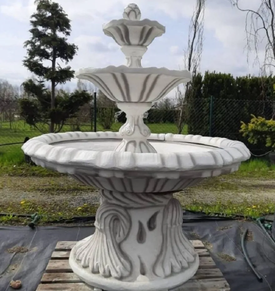 Casa Padrino Jugendstil Springbrunnen Weiß / Grau Ø 155 x H. 180 cm - Prunkvoller Gartenbrunnen - Gartendeko Brunnen - Barock & Jugendstil Garten Deko Accessoires