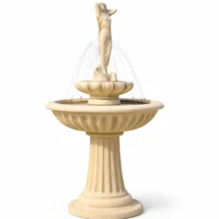 Casa Padrino Jugendstil Springbrunnen Dame Sandfarben Ø 92 x H. 172 cm - Garten Deko