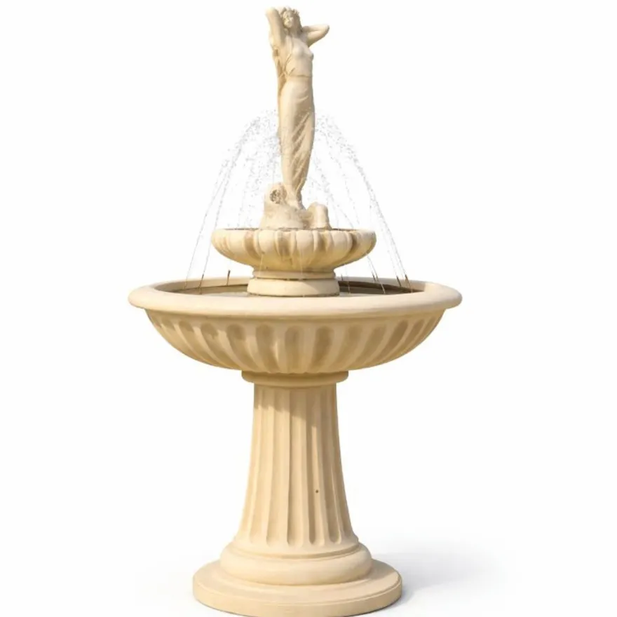 Casa Padrino Jugendstil Springbrunnen Dame Sandfarben Ø 92 x H. 172 cm - Garten Deko