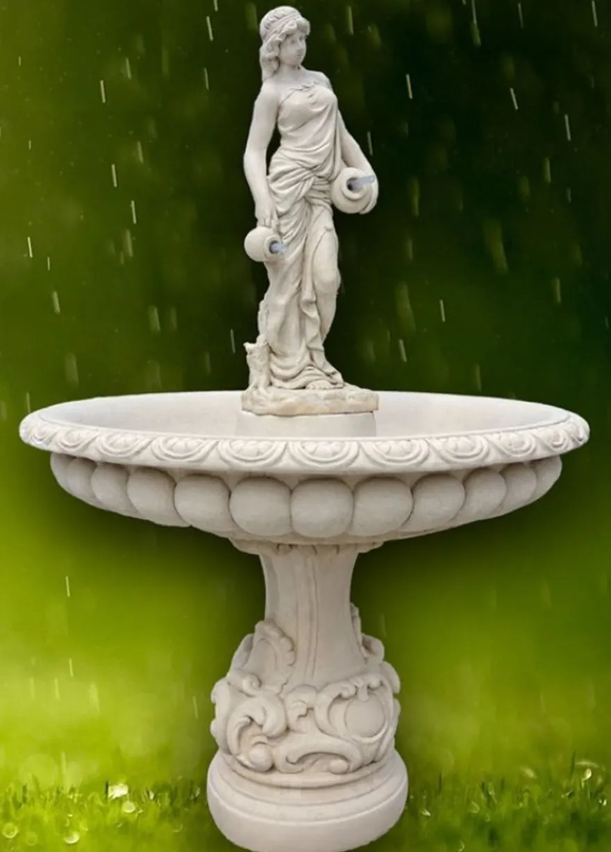 Casa Padrino Jugendstil Springbrunnen Grau / Weiß Ø 114 x H. 171 cm - Prunkvoller Gartenbrunnen - Gartendeko Brunnen - Barock & Jugendstil Garten Deko Accessoires