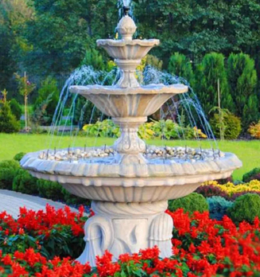 Casa Padrino Jugendstil Springbrunnen Weiß Ø 155 x H. 180 cm - Prunkvoller Gartenbrunnen aus Kunststein