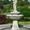 Casa Padrino Jugendstil Springbrunnen Junge mit Füllhorn Grau Ø 92 x H. 172 cm - Prunkvoller Gartenbrunnen - Gartendeko Brunnen - Barock & Jugendstil Garten Deko Accessoires