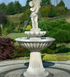 Casa Padrino Jugendstil Springbrunnen Junge mit Füllhorn Grau Ø 92 x H. 172 cm - Prunkvoller Gartenbrunnen - Gartendeko Brunnen - Barock & Jugendstil Garten Deko Accessoires