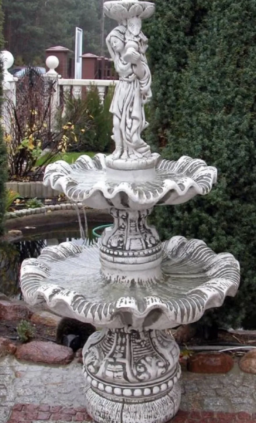 Casa Padrino Jugendstil Springbrunnen Grau Ø 92 x H. 161 cm - Prunkvoller Gartenbrunnen - Gartendeko Brunnen - Barock & Jugendstil Garten Deko Accessoires