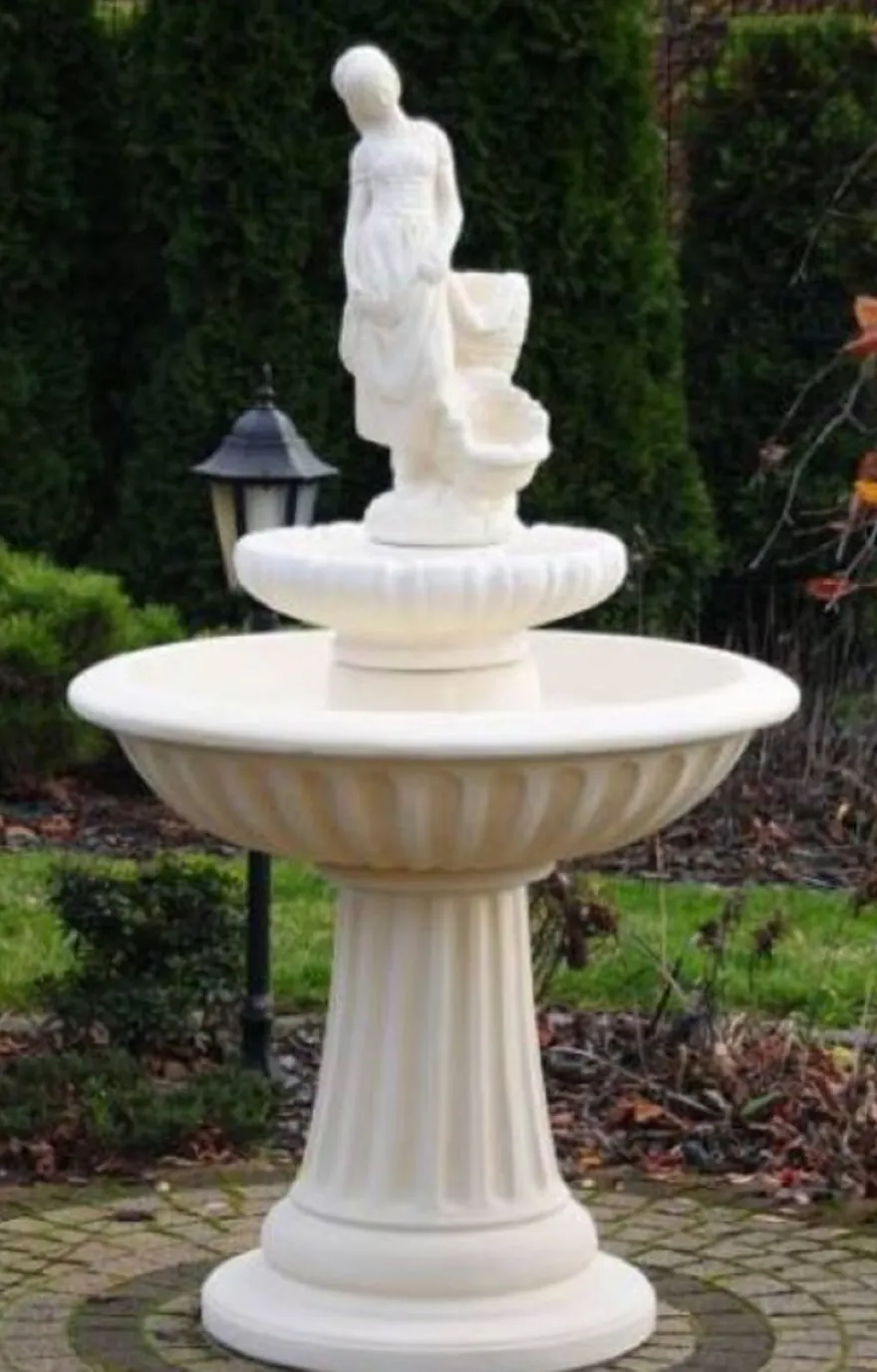 Casa Padrino Jugendstil Springbrunnen Dame Weiß Ø 92 x H. 162 cm - Prunkvoller Gartenbrunnen - Gartendeko Brunnen - Barock & Jugendstil Garten Deko Accessoires